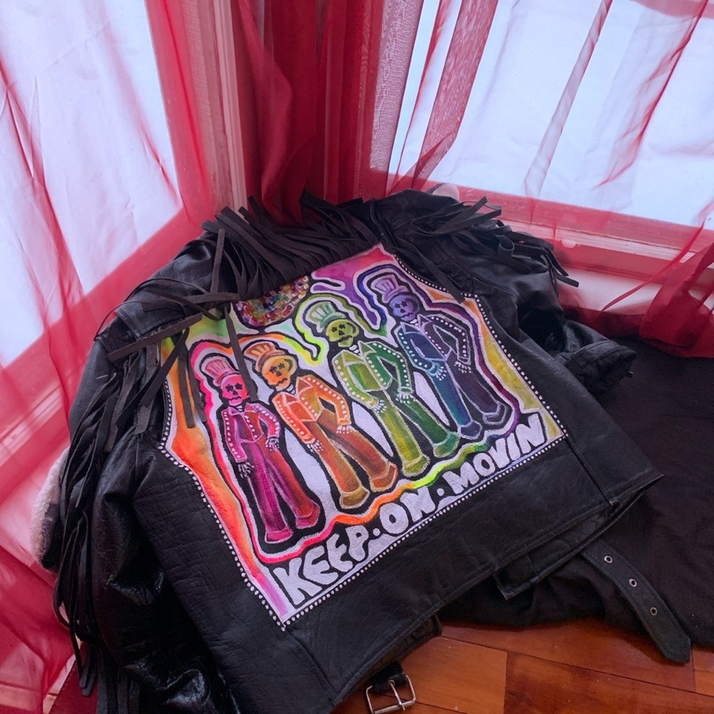 Handpainted leather fringe jacket